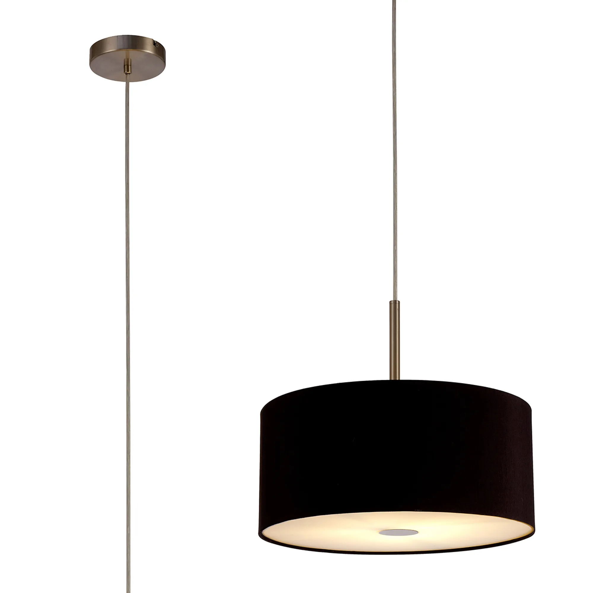 DK0299  Baymont 40cm Pendant 1 Light Satin Nickel, Midnight Black/Green Olive, Frosted Diffuser